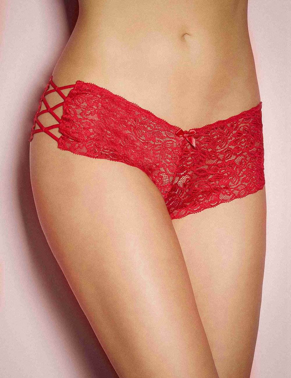 Women Red Sexy Strappy Floral Lace High Waist Panty Wholesale