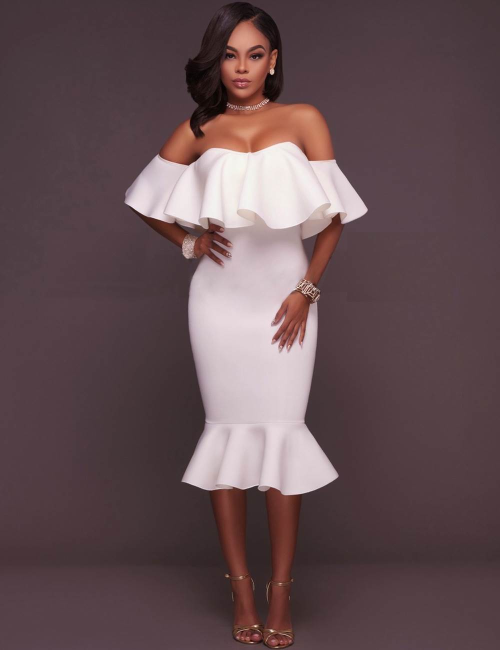 white off shoulder bodycon