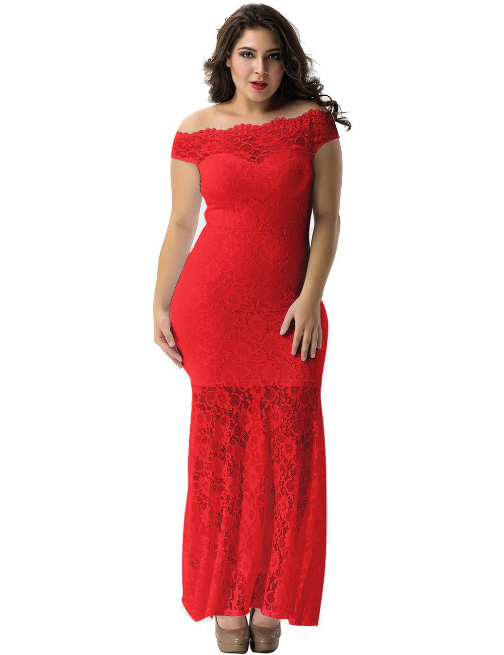Plus Size Red Lace Elegant Party Gown Ohyeah