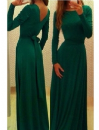 Emerald Belted V Neck Back Maxi Dress