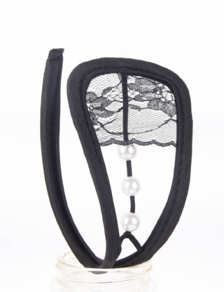 Black Sexy Lace pearl  C String For Women