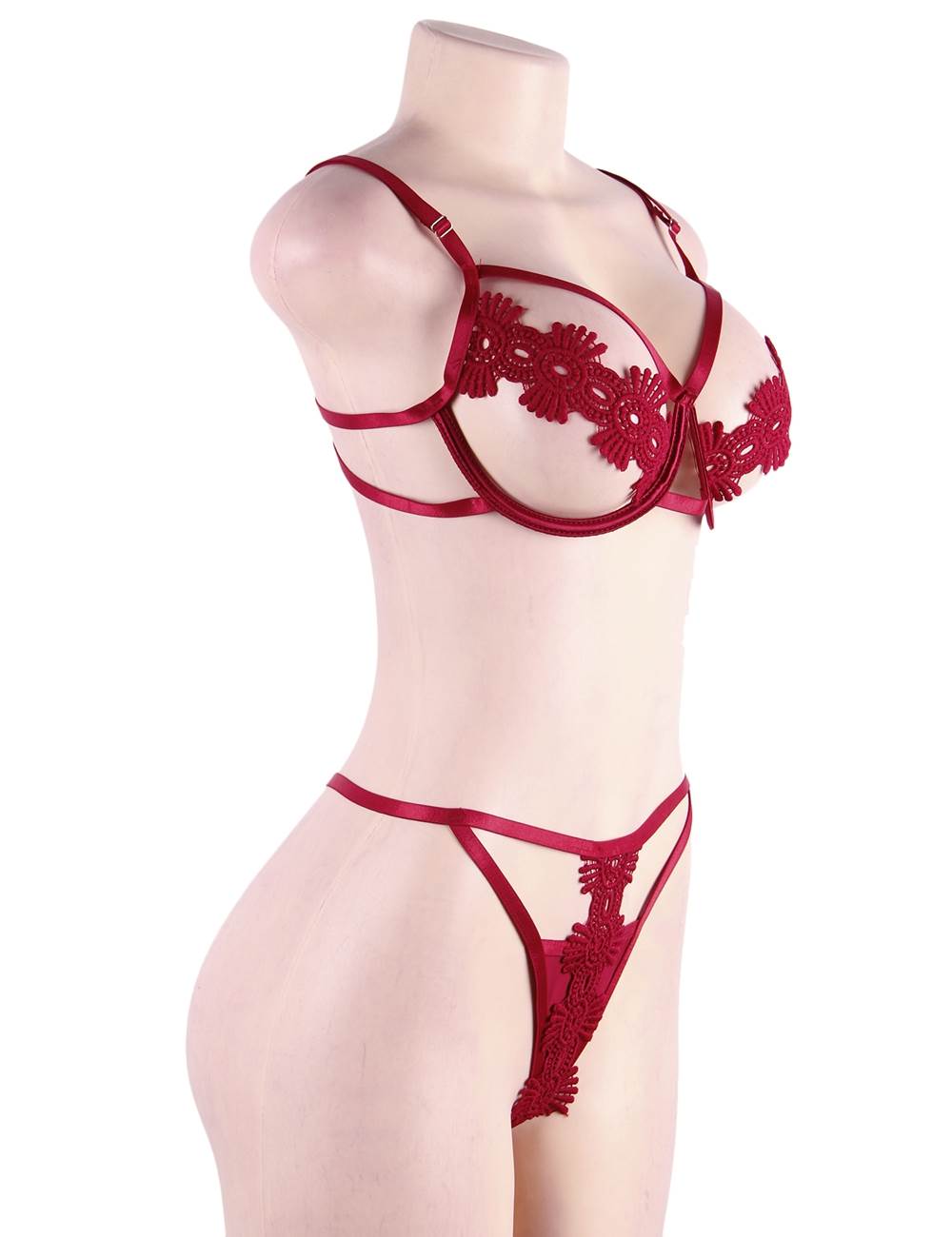 ChloéGinger - Plus Size Red Delicate Flowers Lace Hollow Out