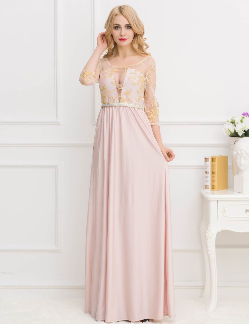 embroidered long gown