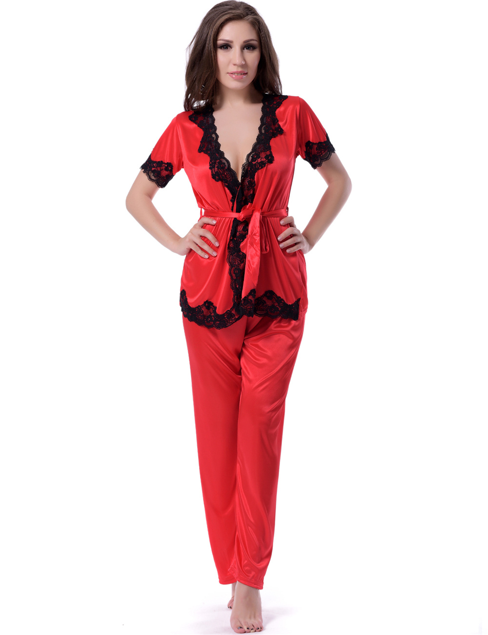 Three-Piece Satin Pajama Set