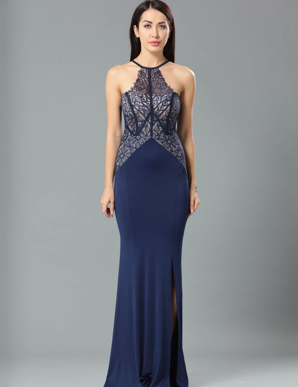 Ohyeah Sleeveless Blue Lace Maxi Dress