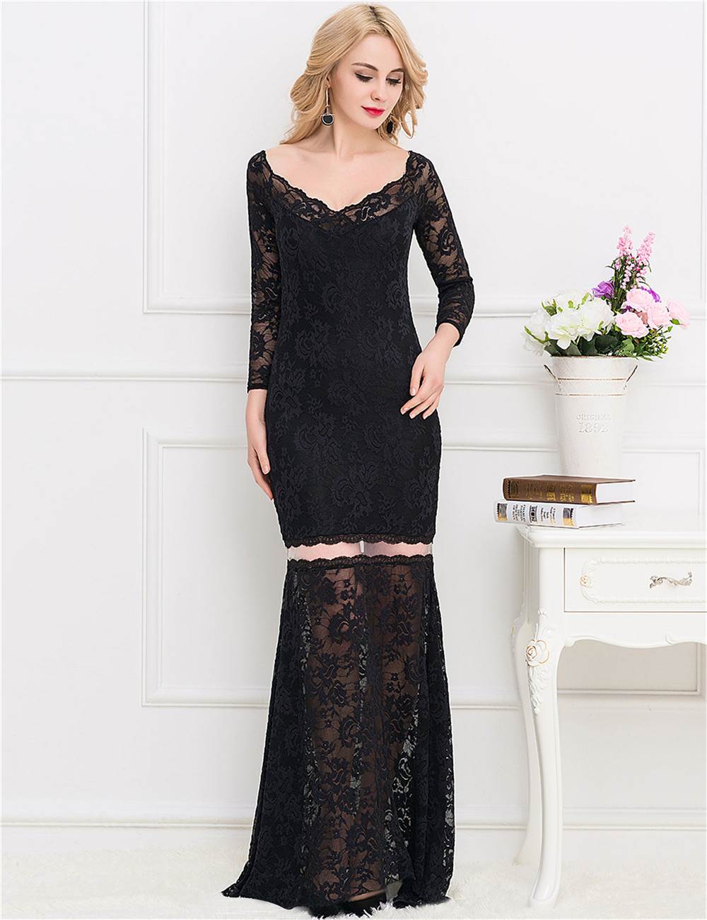 Black Lace Long Maxi Dress with Sleeves Ohyeahlady — free download