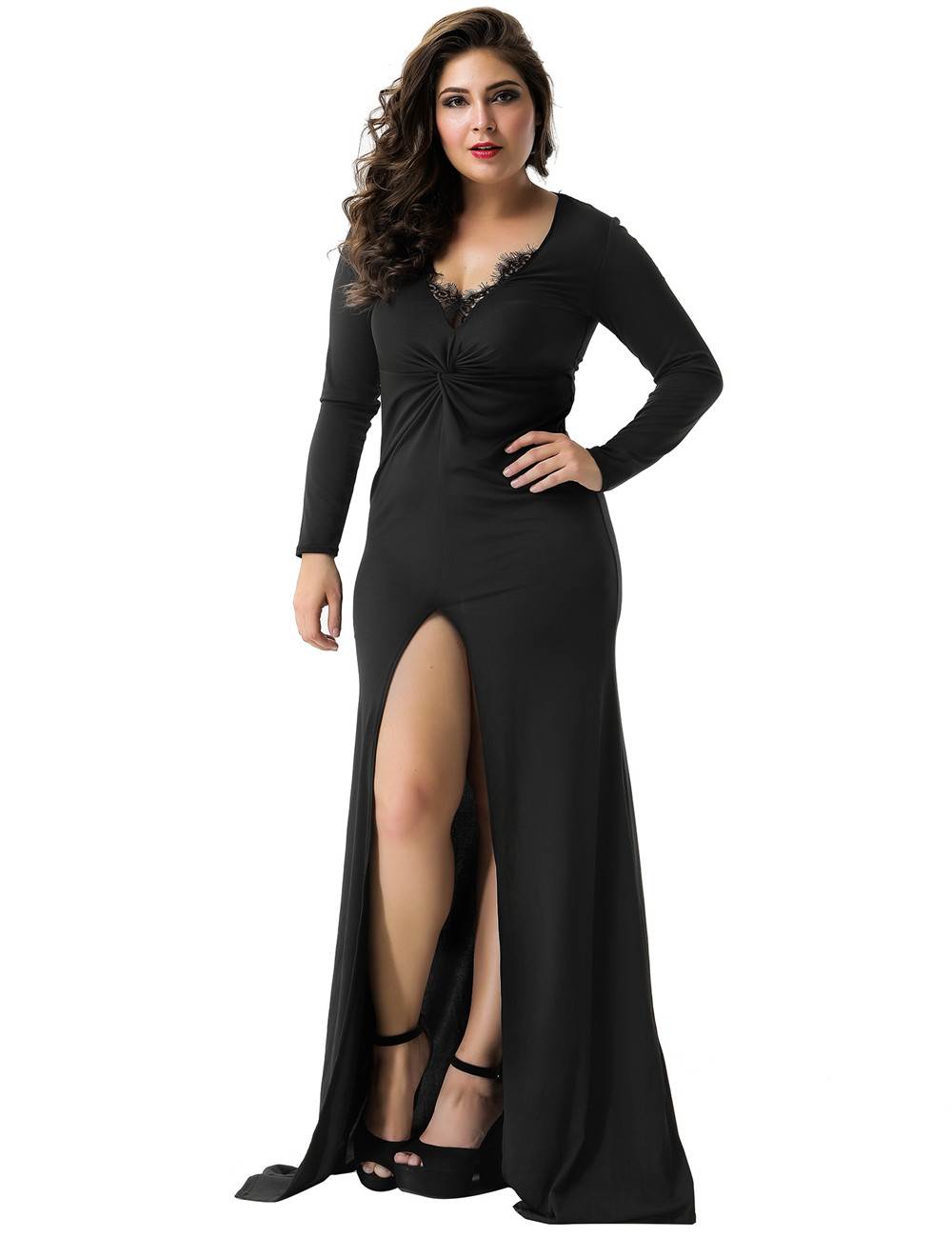 Plus Size Sexy Black Lace Trim Party Gown | Ohyeah
