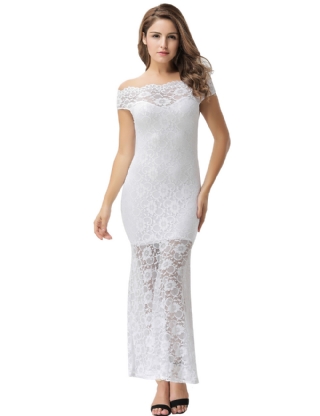 White Lace Fishtail Elegant Party Gown Off Shoulder 