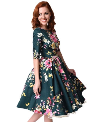 Half Sleeve Jasper Vintage Style Floral Swing Dress