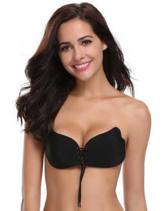 Strapless Self Adhesive Silicone Black Invisible Push-up Bra