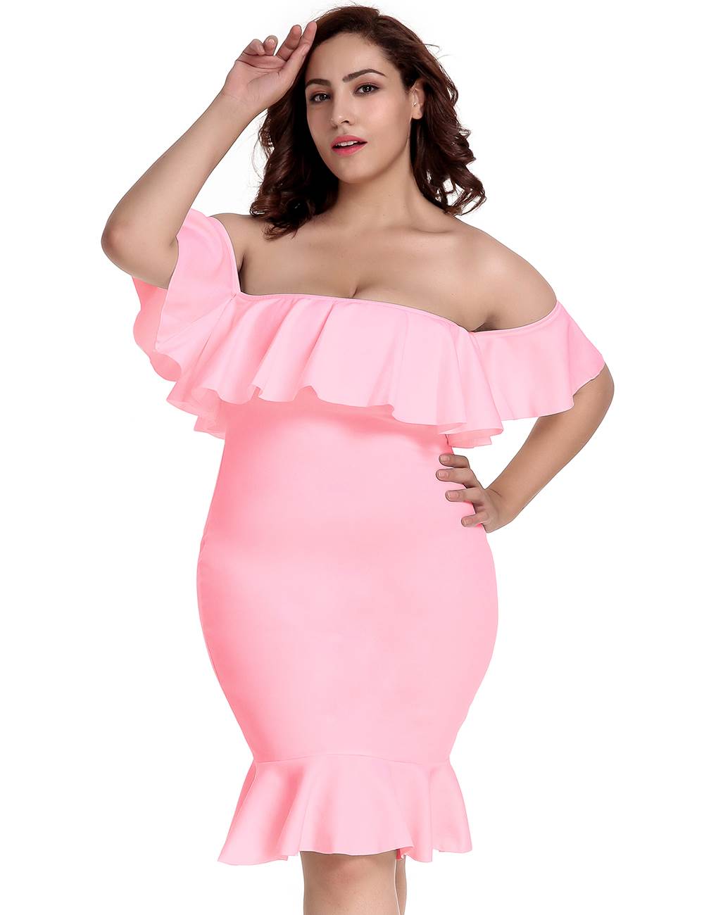 off shoulder ruffle mermaid dress