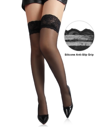 Black Thigh High Flower Lace Silicone non-slip Stocking