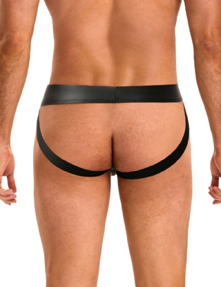 Black Sexy PU Leather Detachable Pouch Jockstrap