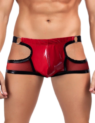 Red Patent Leather Mesh Sexy Low Waist Men Jockstrap