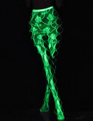 White Glow-In-The-Dark Sexy Irregular Cutouts Fishnet Pantyhose