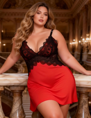 V-neck Red Lace Sexy Nightdress