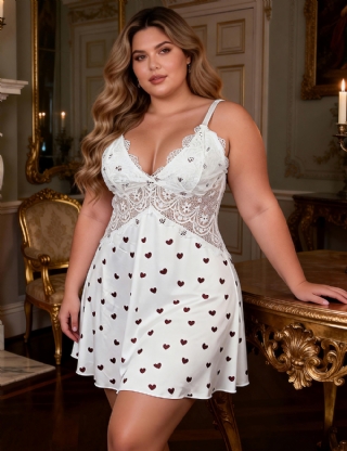 V-neck White Lace Sexy Nightdress