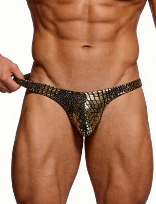 Gold Sexy Snakeskin Pattern Men Thong