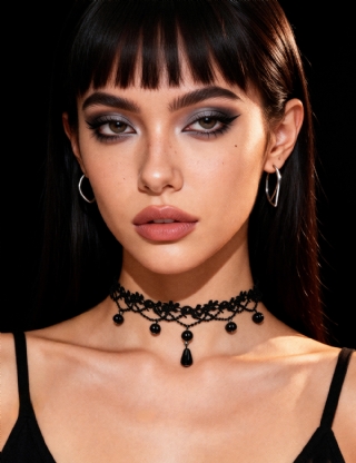 Black Sexy Lace Floral Bead Pendant Necklace