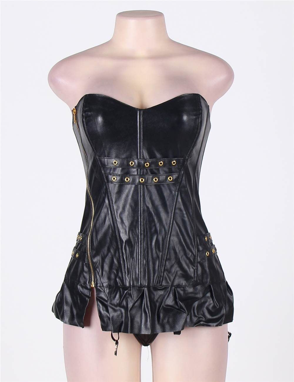 Sexy Black Leather Corset Dress with Garter | Ohyeah