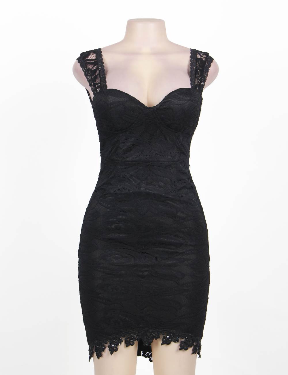 Factory Price Bustier Bodycon Mini Black Lace Dress