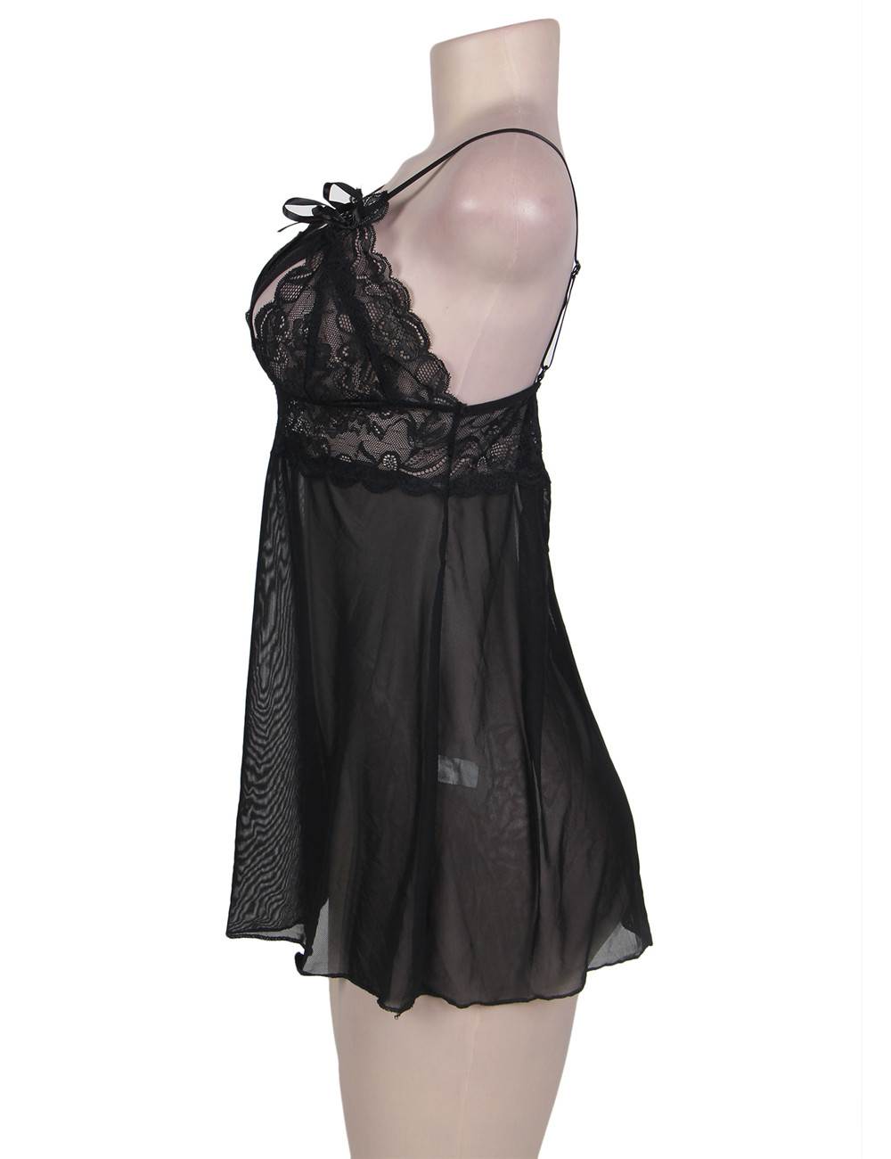 US$4.28 Black Sweetheart Scalloped Lace Decor Babydoll