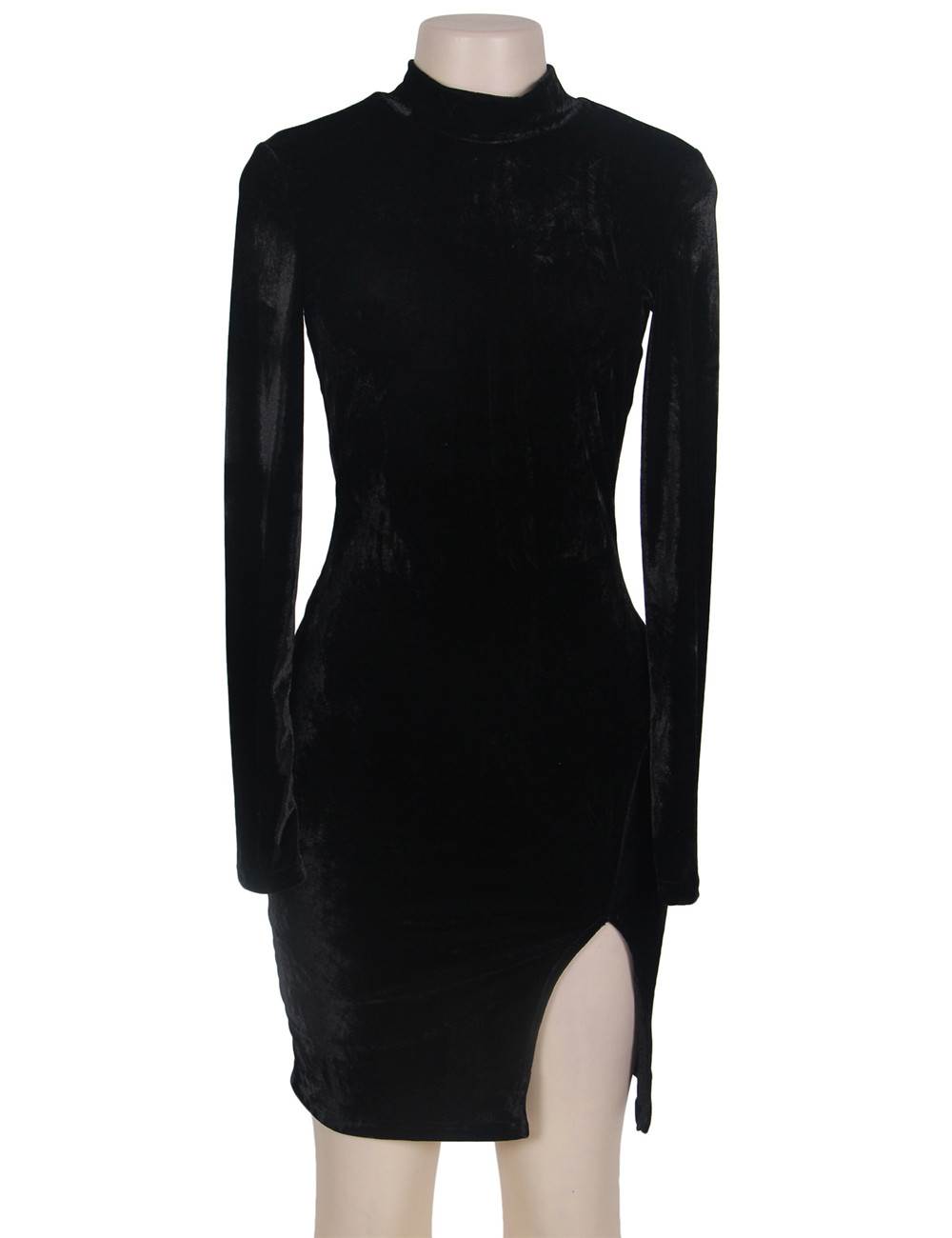 Online Velvet Sexy Round Neck Black Bodycon Dress