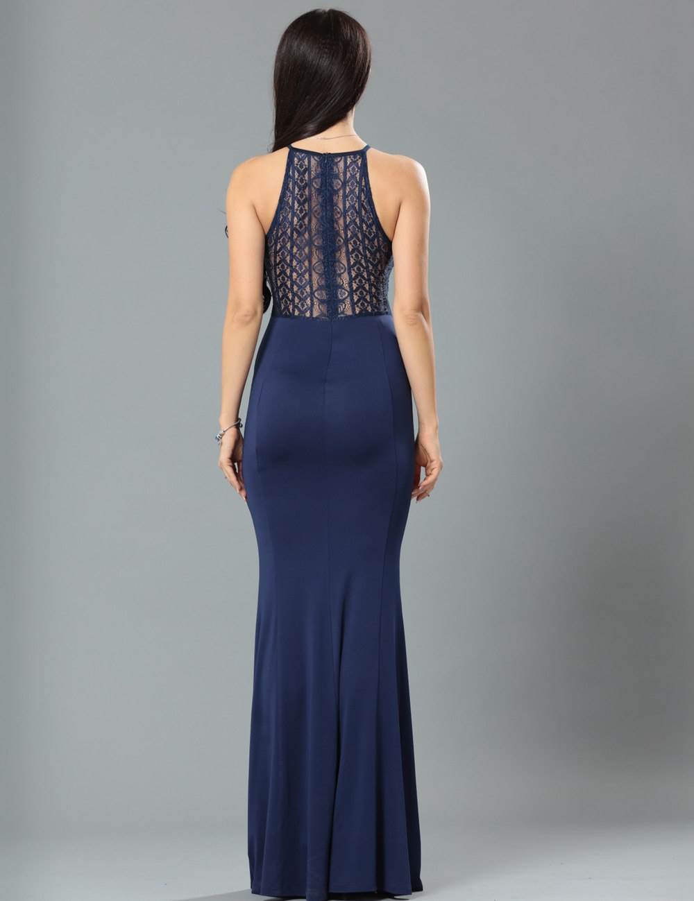 Ohyeah Sleeveless Blue Lace Maxi Dress