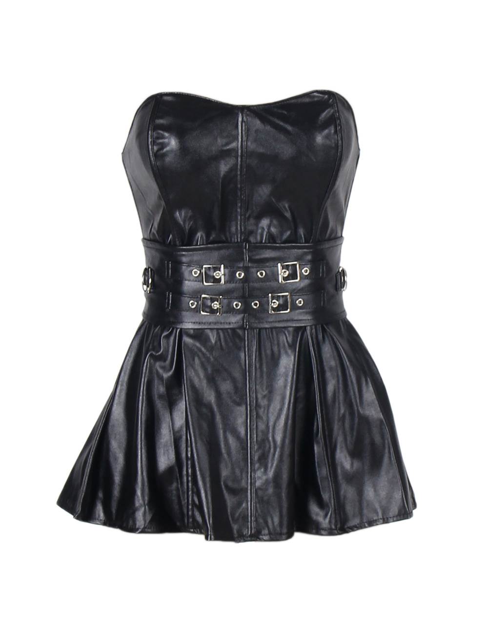 Faux Black Leather Mini Corset Dress | Ohyeah