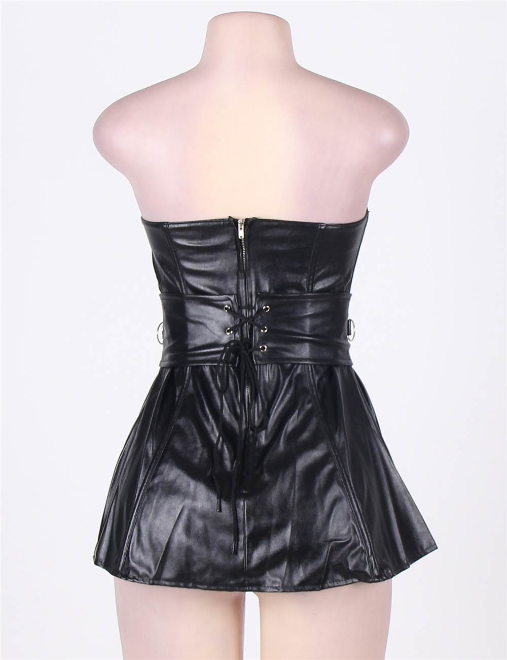 Faux Black Leather Mini Corset Dress Ohyeah