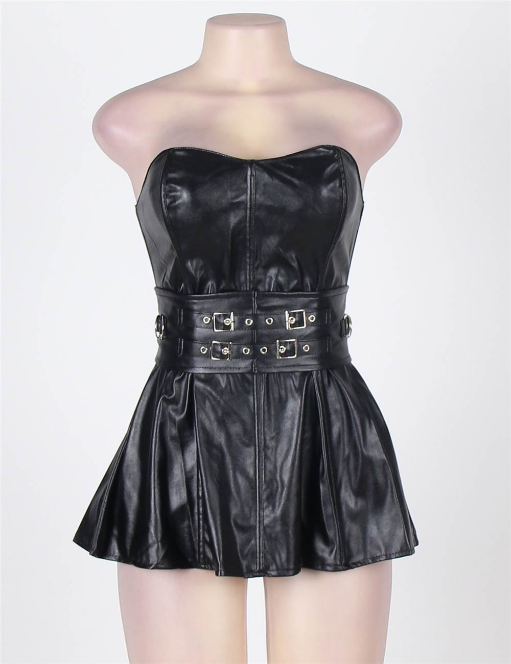 Faux Black Leather Mini Corset Dress Ohyeah