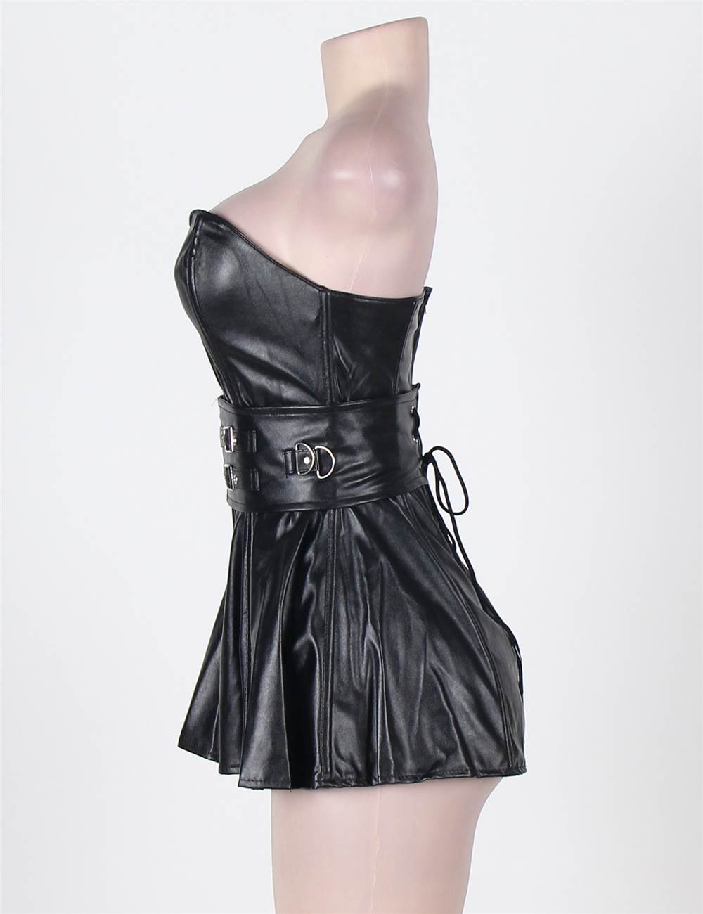 Faux Black Leather Mini Corset Dress Ohyeah