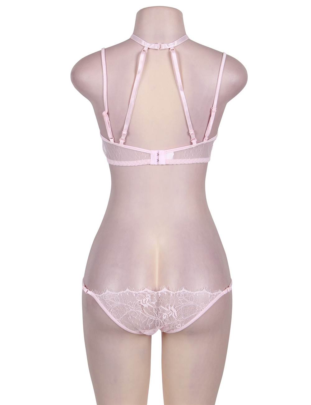 Wholesale Strappy Pink Lace Bra Set With Mask