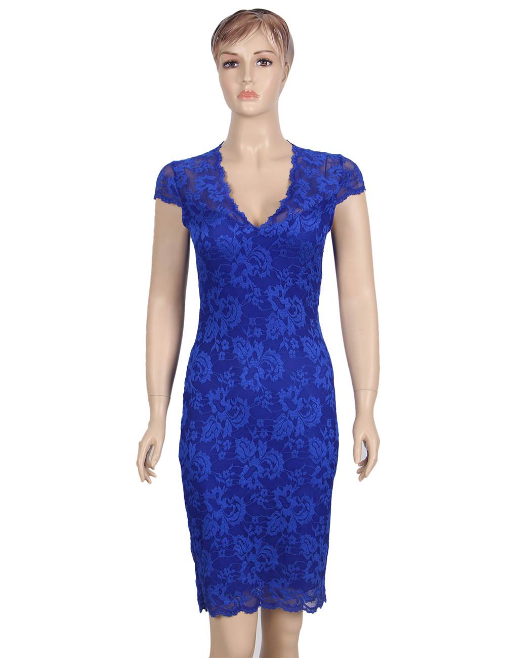 Online Elegant Blue Half Sleeve Slim Fashion Dress
