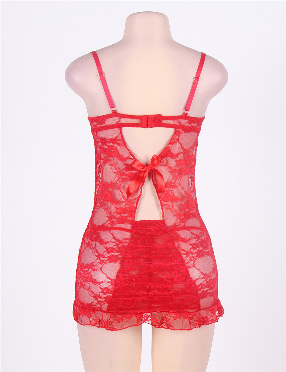 In Stock Sexy Red Floral Lace And Mesh Babydoll Lingerie