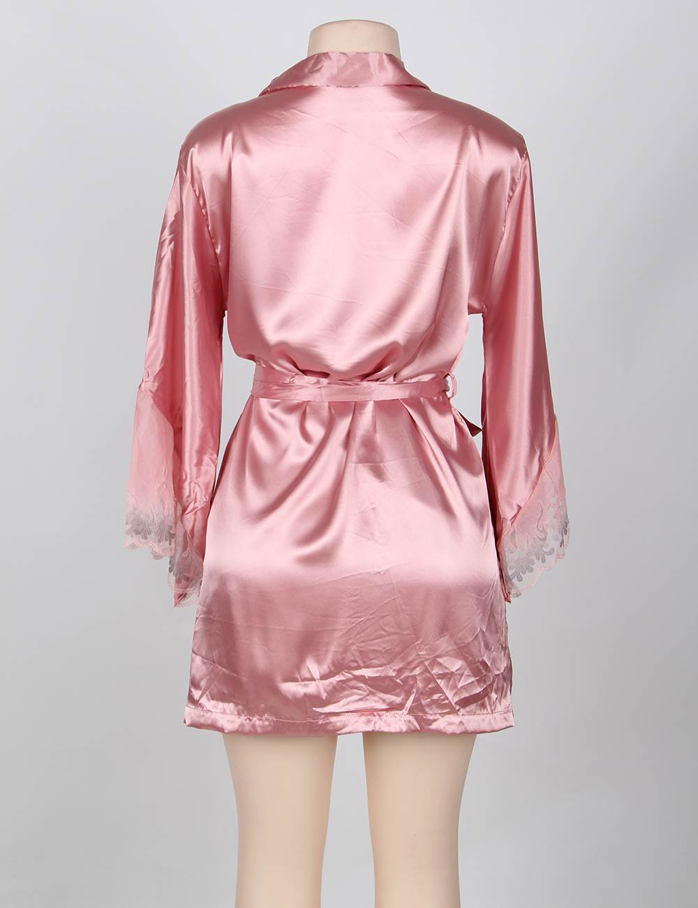 In Stock Two-Piece Satin Pink Belted Sleepwear