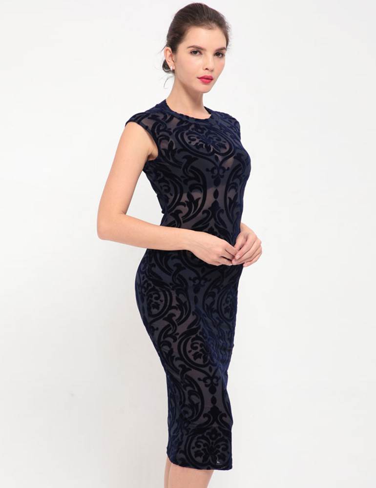 High Quality Dark Blue Elegant Bodycon Fashion Slim Dress