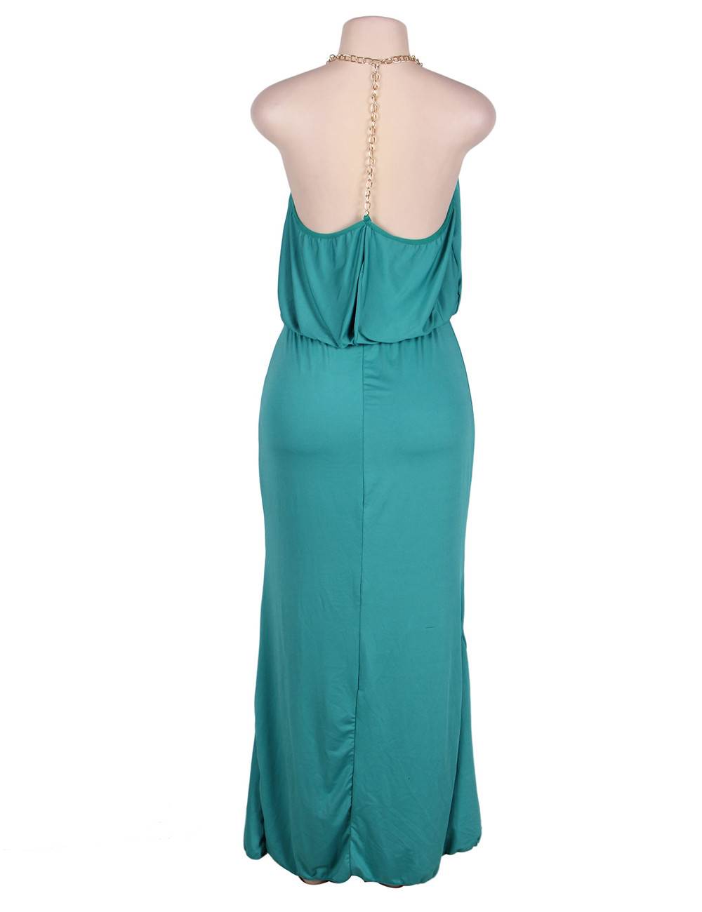 Wholesale Gold Chain Halter Maxi Green Dress with T