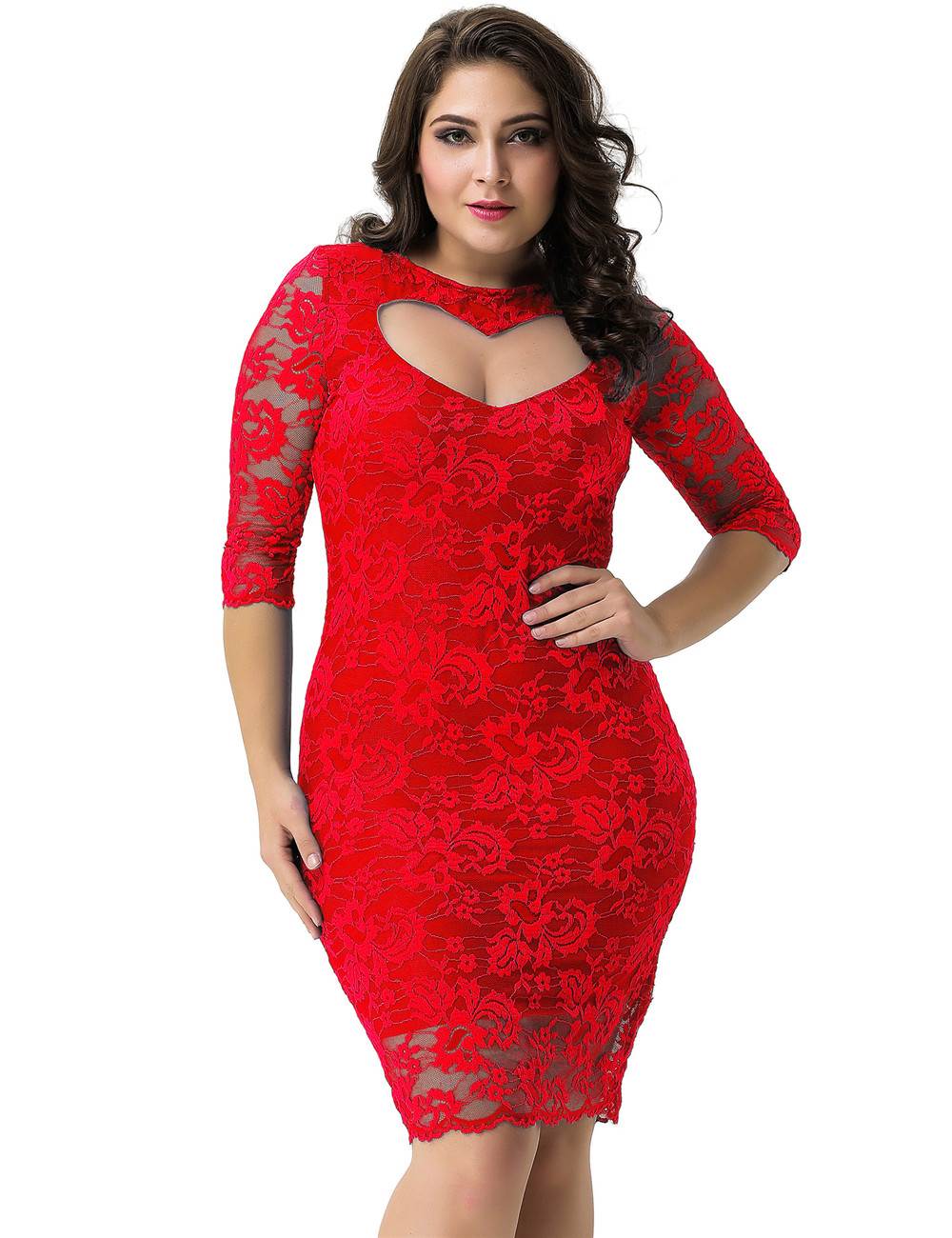 Online Lace Heart Sexy Red Slim Fashion Dress