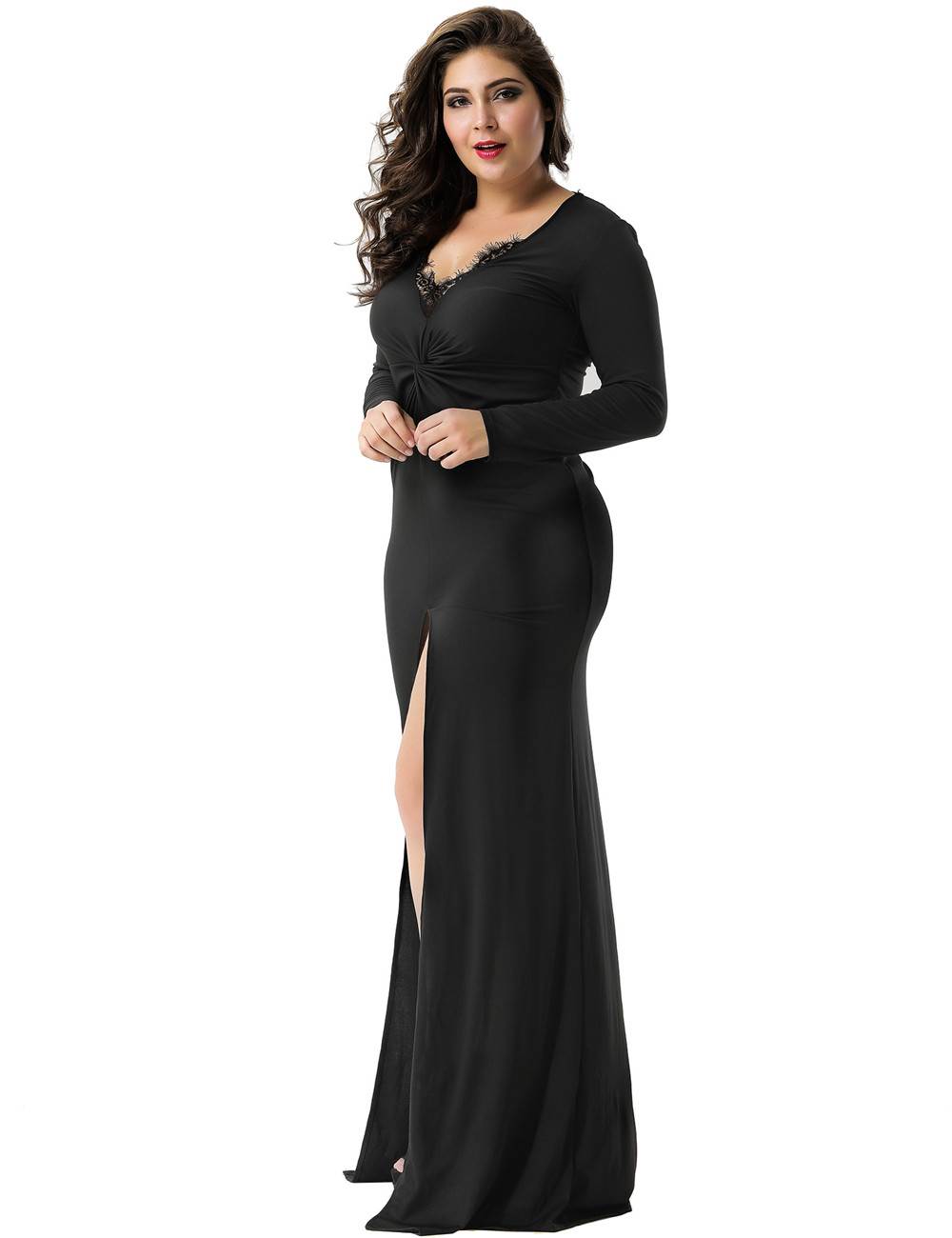 Plus Size Sexy Black Lace Trim Party Gown | Ohyeah
