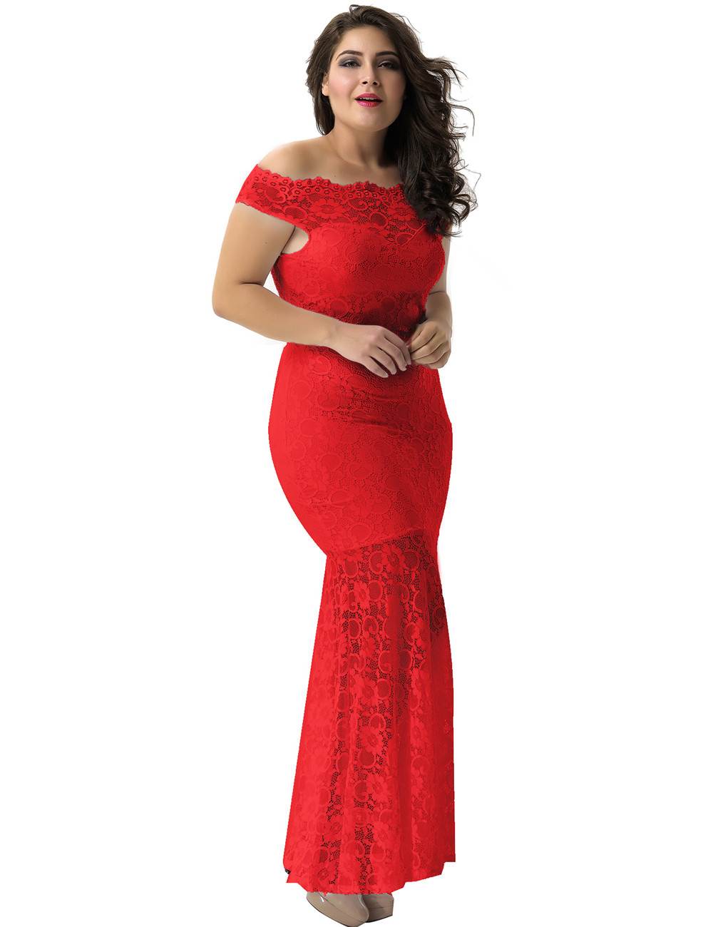 Plus Size Red Lace Elegant Party Gown | Ohyeah