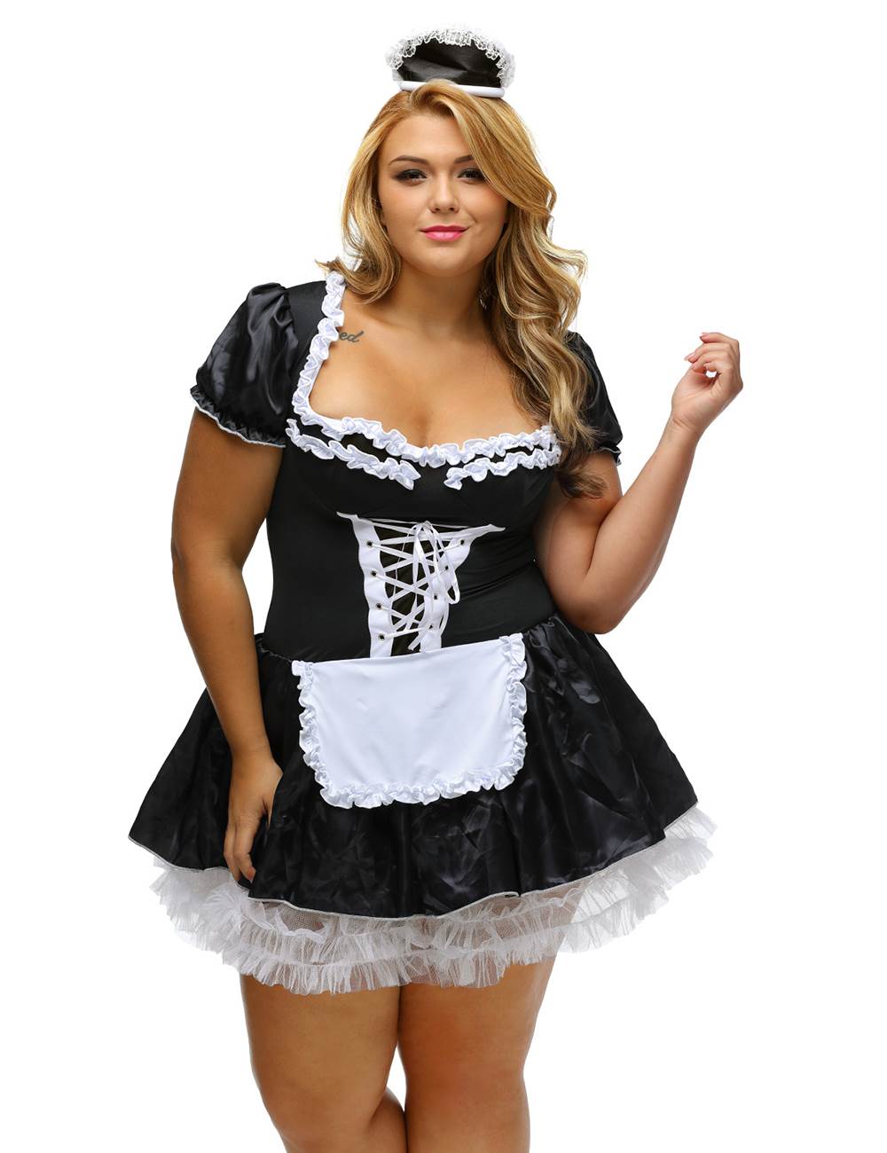 Plus Size Halloween Satin French Maid Adult Uniform Fancy Dress Costume Ohyeah 