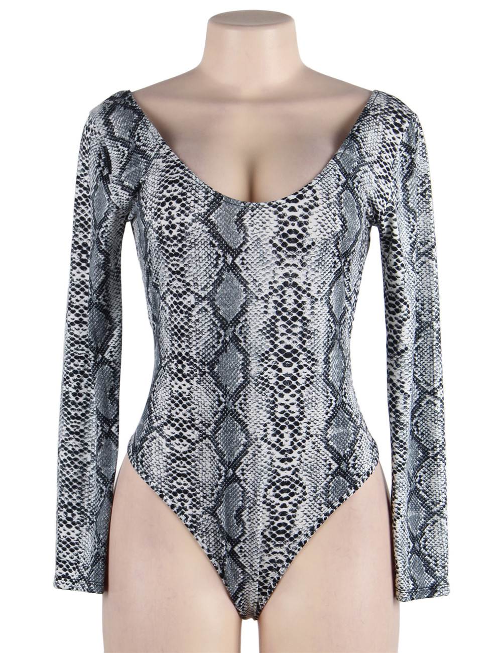 Charming Snakeskin Design Long Sleeve Bodysuit Ohyeah888