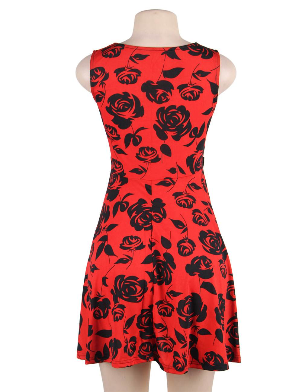 Rose Print Red Fashion Sleeveless Dress | Ohyeah