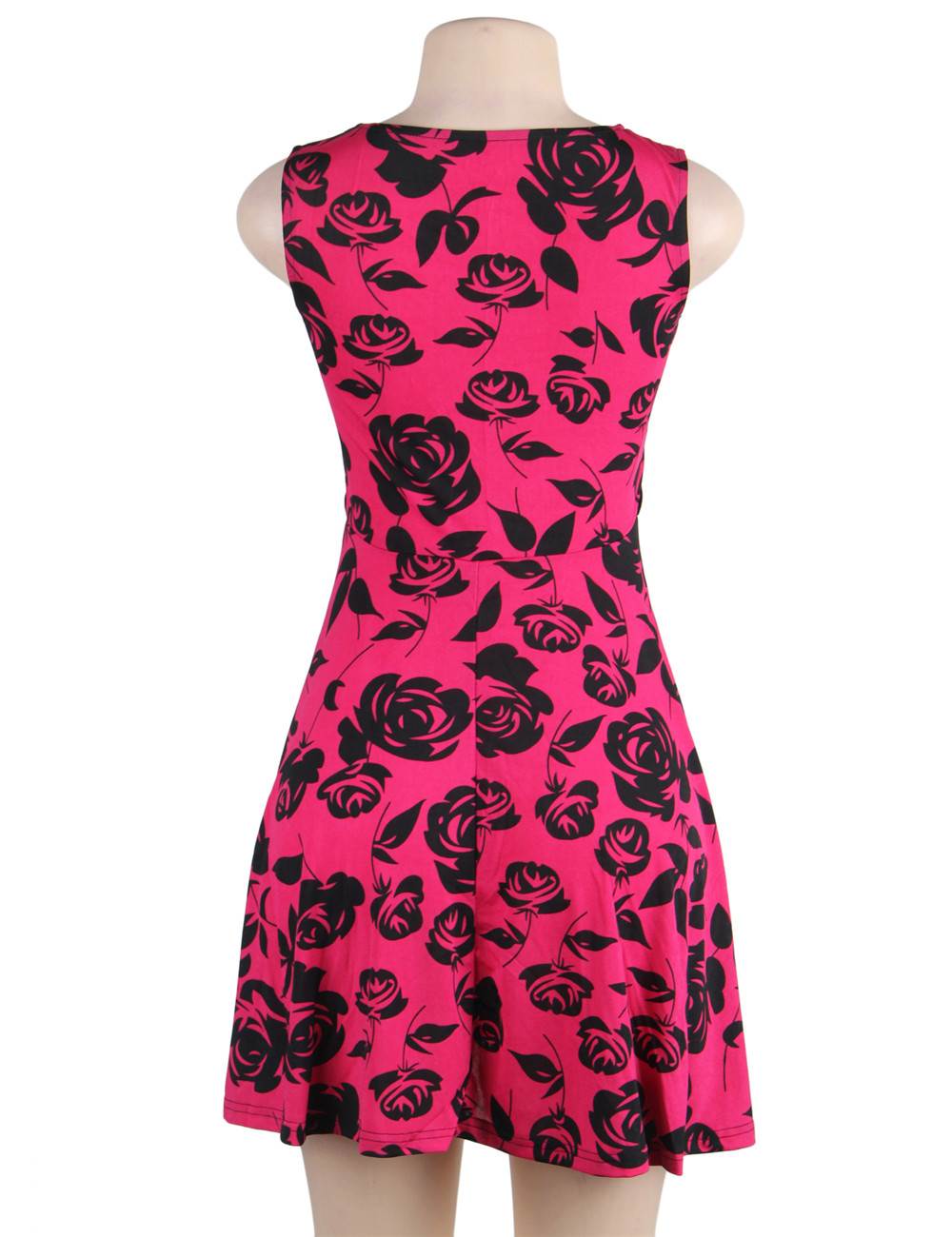 Rose Print Plum Fashion Sleeveless Dress | Ohyeah