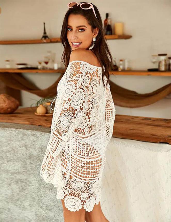 White Knitted Hollow Out Beach Dress Ohyeah