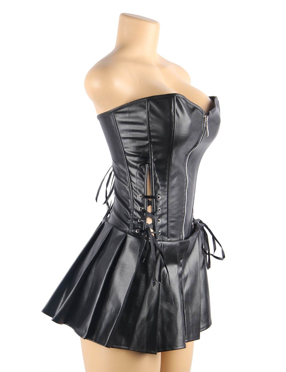Factory price wholesale black leather corset dress,cheap leather corset dress