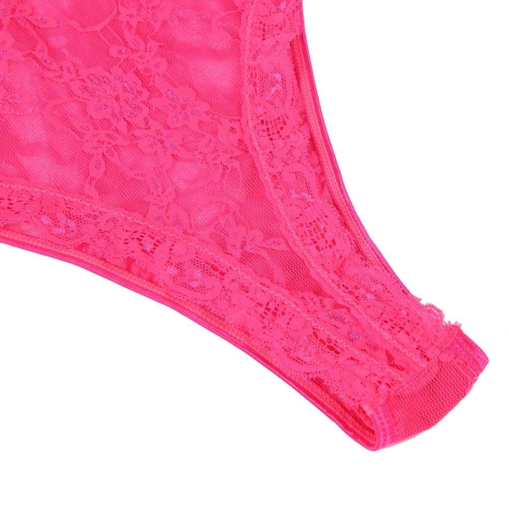 Lace Teddy Plus Size With the Stocking Pink Sexy Halter V Neckline Lingerie